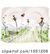Poster, Art Print Of Romantic Scene Of A Bench And Lamp Posts On A Roadside