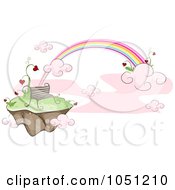 Bench On A Floating Island With Hearts And A Rainbow