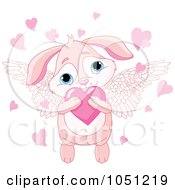 Poster, Art Print Of Cute Winged Pink Valentine Bunny Hugging A Heart