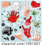 Poster, Art Print Of Digital Collage Of Comic Hands And Design Elements On Blue
