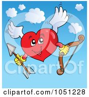 Poster, Art Print Of Heart Cupid Holding A Bow And Arrow In The Sky
