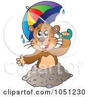 Happy Groundhog Holding An Umbrella Above His Hole