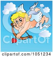 Royalty Free Vector Clip Art Illustration Of Cupid Shooting Loves Arrow In The Sky 1
