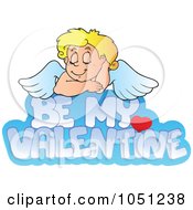 Royalty Free Vector Clip Art Illustration Of Cupid Resting On Be My Valentine Text