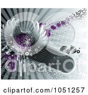 Purple Winged Disco Ball And Records Over Halftone And Grunge