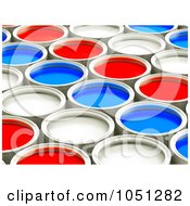 Poster, Art Print Of 3d Red White And Blue Cans Of Paint In Rows - 1