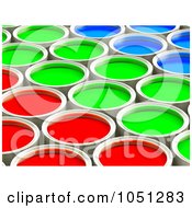 Poster, Art Print Of 3d Red Green And Blue Paint Cans In Rows - 2