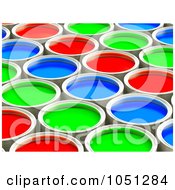 Poster, Art Print Of 3d Red Green And Blue Paint Cans In Rows - 1