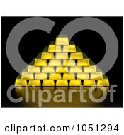 3d Gold Bars Stacked In Pyramid Formation On Black