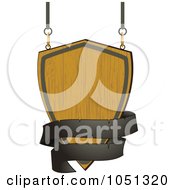 Wooden Shield Sign With A Black Banner