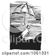 Poster, Art Print Of Woodcut Styled Girl Floating Away On An Umbrella