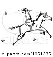 Royalty Free Vector Clip Art Illustration Of A Woodcut Styled Woman Standing Up On A Horse