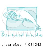 Poster, Art Print Of Blue Woodcut Styled Bowhead Whale With Text Over Blue