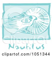 Poster, Art Print Of Blue Woodcut Styled Nautilus With Text Over Blue