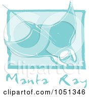 Poster, Art Print Of Blue Woodcut Styled Manta Ray With Text Over Blue