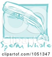Blue Woodcut Styled Sperm Whale With Text Over Blue