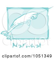 Blue Woodcut Styled Narwhal With Text Over Blue