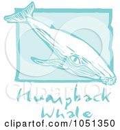 Poster, Art Print Of Blue Woodcut Styled Humpback Whale With Text Over Blue