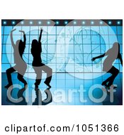 Royalty Free Vector Clip Art Illustration Of Silhouetted People Dancing Over Floral Blue