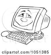 Royalty Free Vector Clip Art Illustration Of An Outline Of Pleased Computer