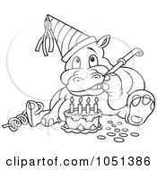 Royalty Free Vector Clip Art Illustration Of An Outline Of A Birthday Hippo by dero