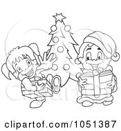 Poster, Art Print Of Outline Of Kids At Christmas