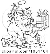 Royalty Free Vector Clip Art Illustration Of An Outline Of A Birthday Party Monkey