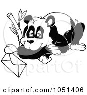 Royalty Free Vector Clip Art Illustration Of An Outline Of A Panda Resting By A Valentine