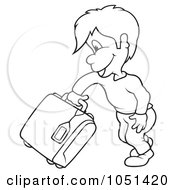 Royalty Free Vector Clip Art Illustration Of An Outline Of A Boy Lifting A Suitcase