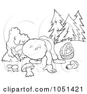 Royalty Free Vector Clip Art Illustration Of An Outline Of A Boy Gathering Mushrooms by dero