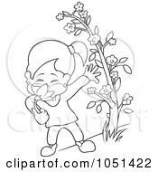 Royalty Free Vector Clip Art Illustration Of An Outline Of A Girl Smelling Flowers