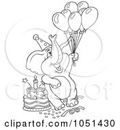 Royalty Free Vector Clip Art Illustration Of An Outline Of A Birthday Elephant