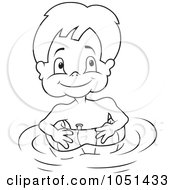 Royalty Free Vector Clip Art Illustration Of An Outline Of A Boy Swimming With An Inner Tube