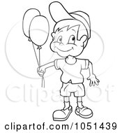 Royalty Free Vector Clip Art Illustration Of An Outline Of A Boy Holding Balloons