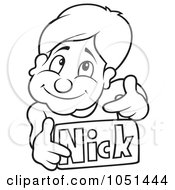 Outline Of A Boy Holding A Nick Name Tag
