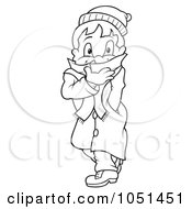 Royalty Free Vector Clip Art Illustration Of An Outline Of A Boy In Winter Clothes 2