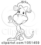 Royalty Free Vector Clip Art Illustration Of An Outline Of A Monkey Holding Up A Hand