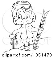 Royalty Free Vector Clip Art Illustration Of An Outline Of A Girl Carrying Skis