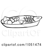 Poster, Art Print Of Outline Of A Fish Bone On A Plate