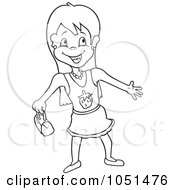 Royalty Free Vector Clip Art Illustration Of An Outline Of A Girl In A Strawberry Dress