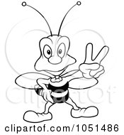 Royalty Free Vector Clip Art Illustration Of An Outline Of A Wasp Standing And Gesturing Peace by dero
