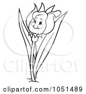 Royalty Free Vector Clip Art Illustration Of An Outline Of A Happy Tulip Flower by dero