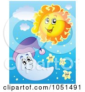 Poster, Art Print Of Happy Sun Moon And Stars In The Sky