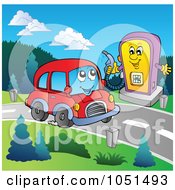 Royalty Free Vector Clip Art Illustration Of A Happy Car Stopping At A Gas Station