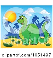 Poster, Art Print Of Happy Apatosaurus In A Tropical Landscape