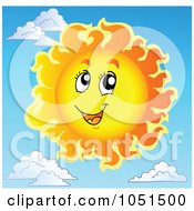 Poster, Art Print Of Happy Sun In A Sky With Clouds In The Background