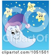 Poster, Art Print Of Happy Moon And Stars In The Sky