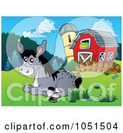 Poster, Art Print Of Donkey Resting Near A Barn And Silo