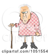 Poster, Art Print Of White Haired Granny With A Cane