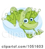 Royalty Free Vector Clip Art Illustration Of A Leaping Green Frog Over Blue